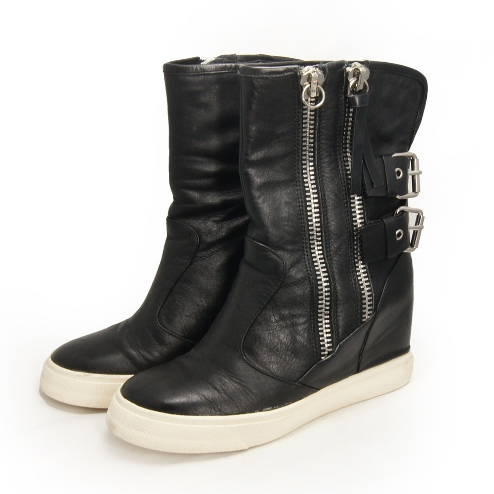 Giuseppe Zanotti Black Leather Wedge Sneakers with Silver Hardware